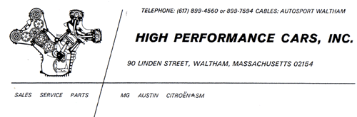 High performance cars, inc. Waltham Massachusetts